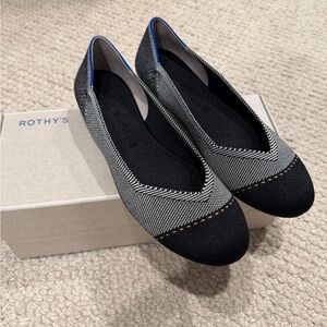 Rothy's Black and Gray Loafers with Blue Detail